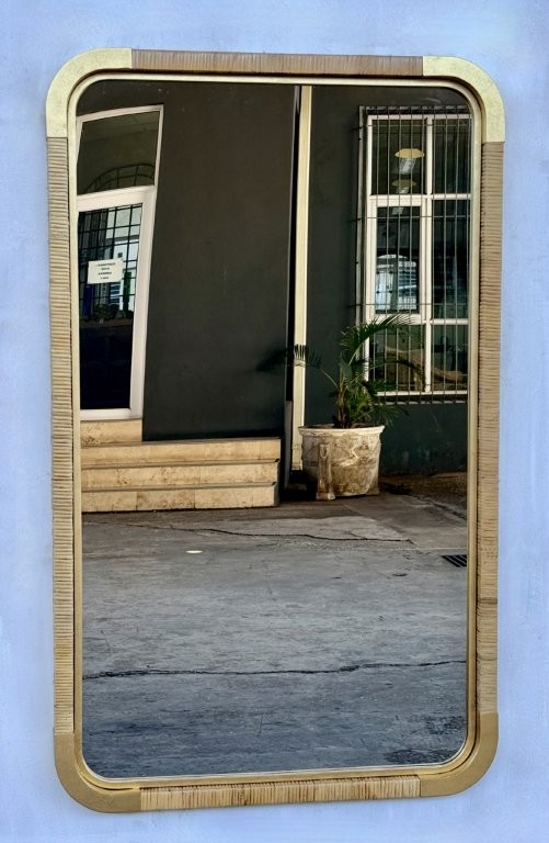 Large Gold Metal & Cane Mirror